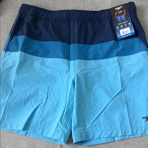 Speedo Men's Navy and Light Blue Swim Trunks - Picture 1 of 7